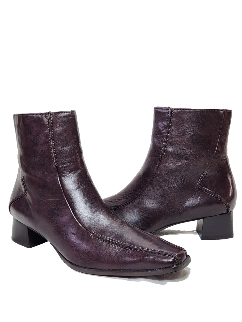 PAUL GREEN Leather Ankle Boots Sz 9 US/6.5 UK Brown Side Zip Dress Snip Toe